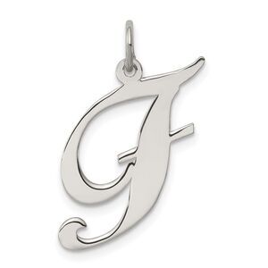Sterling Silver, Ella Collection, LG Fancy Script Initial F Pendant